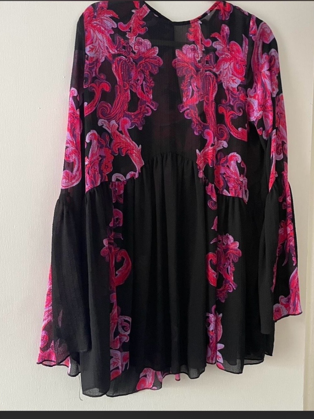 Free People Black Tunic with Pink and Purple Baroque Print